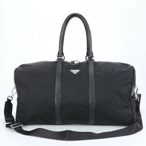 Prada Tessuto nylon triangular logo leather Boston bag crossbody